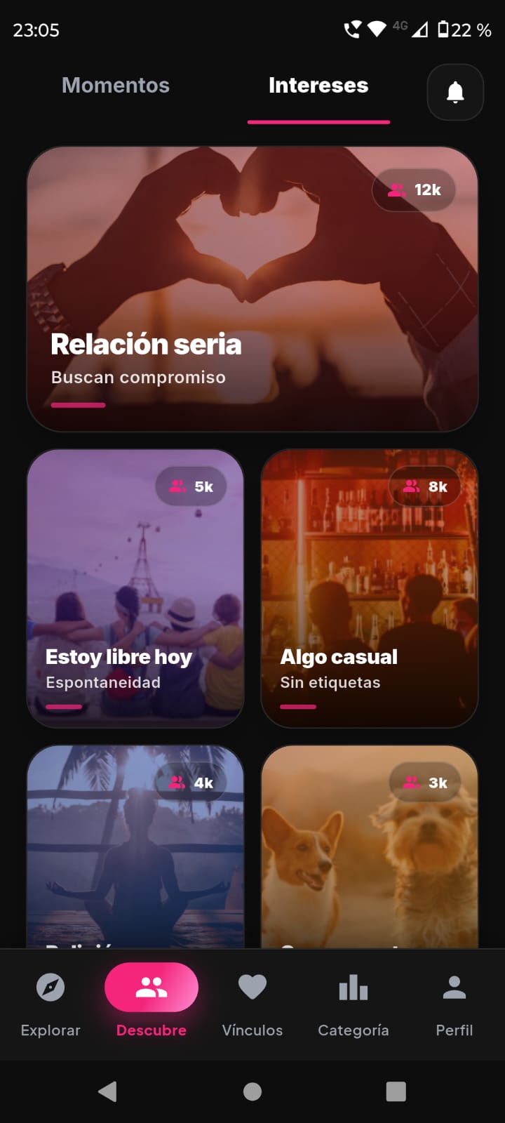 Captura de intereses dentro de Amorify Conecta App